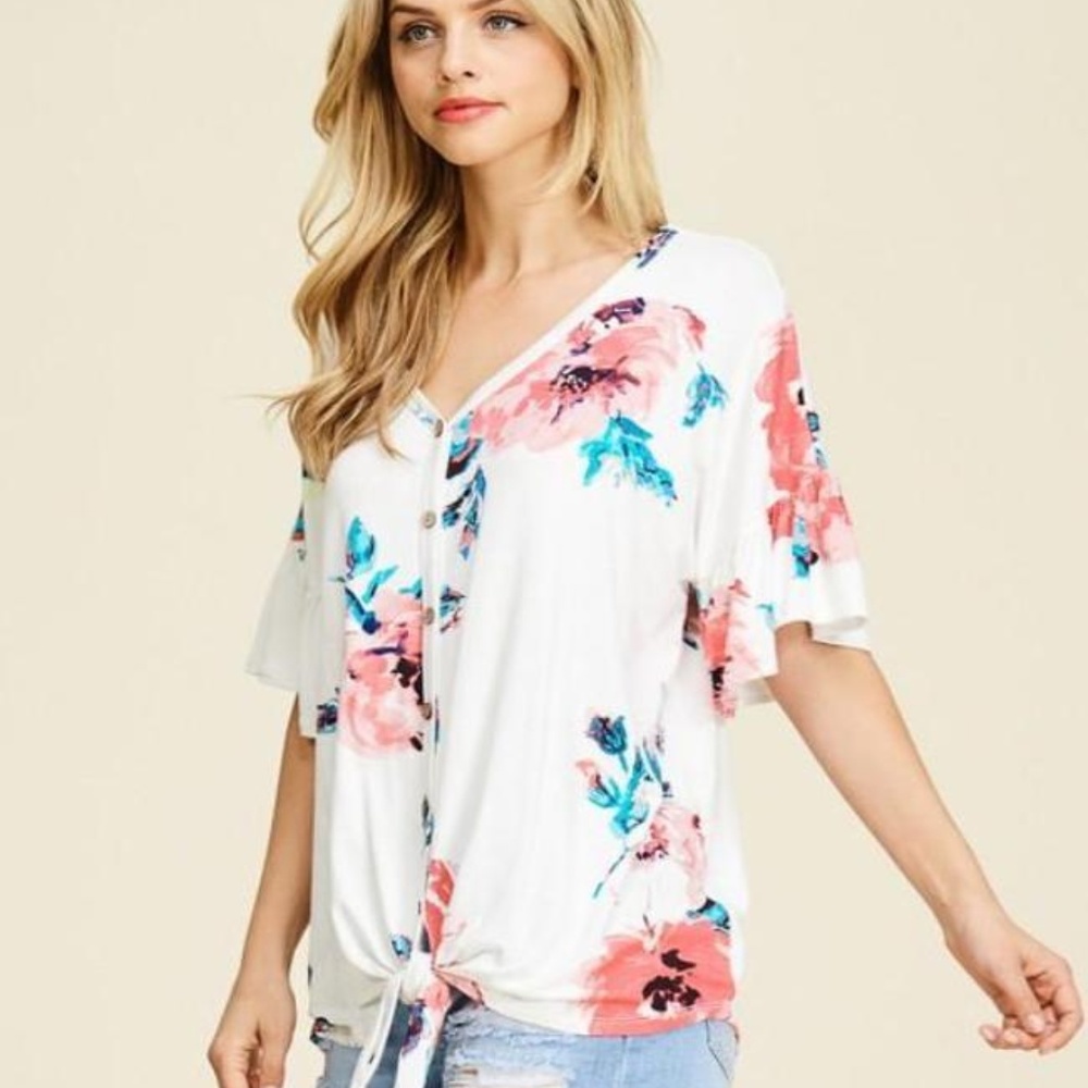 Front Tie Floral Top